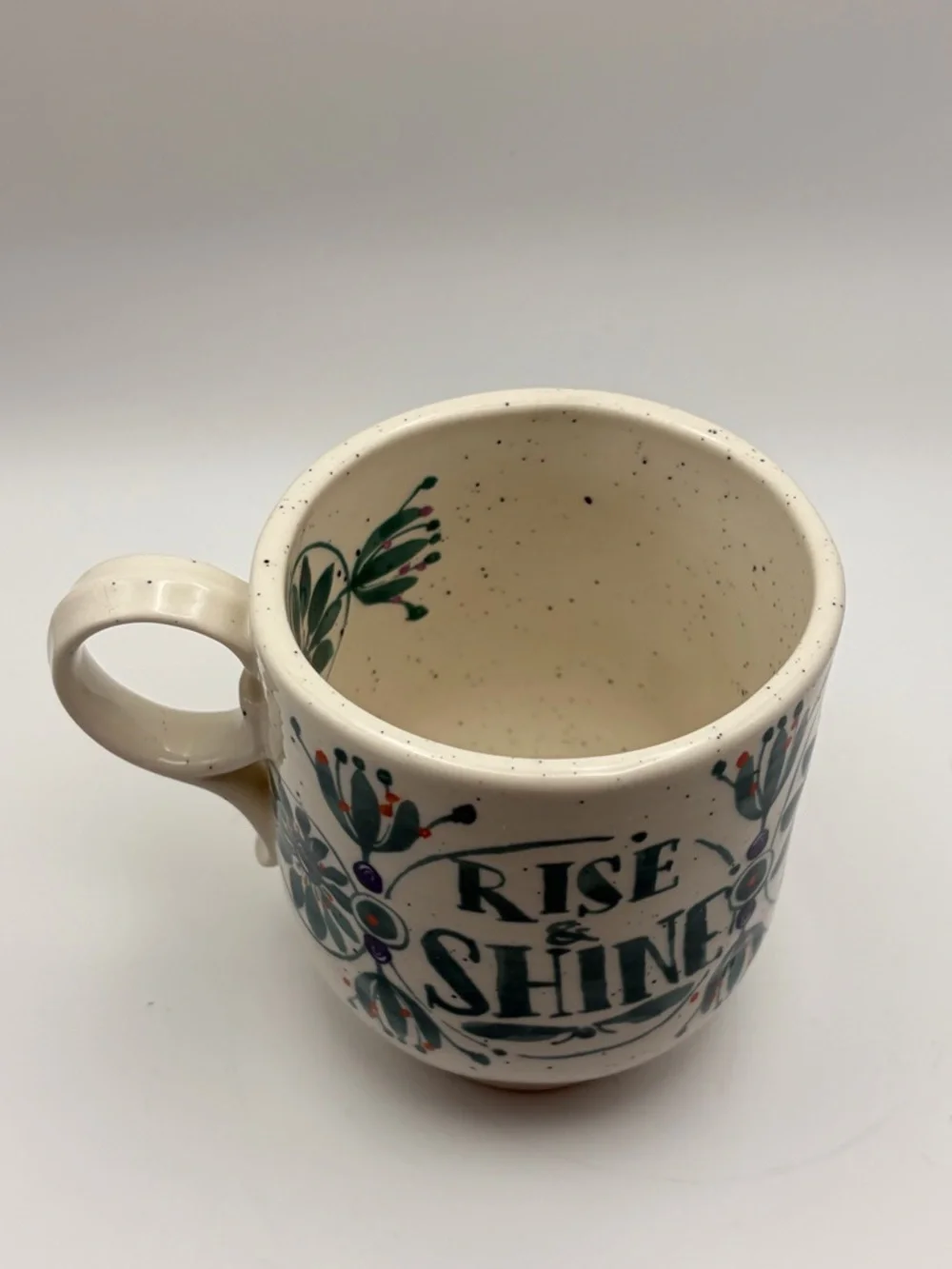 Anthropologie Elevenses Rise & Shine Mug Speckled Boho Floral Stoneware EUC